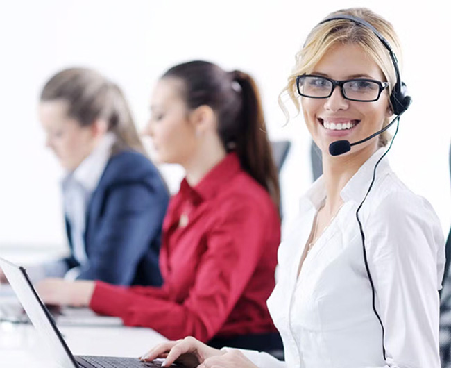 Business woman group with headsets