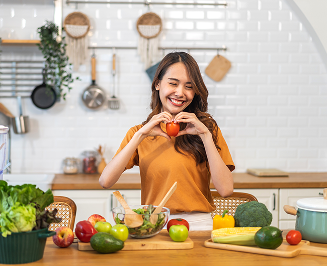 woman cooking healthy