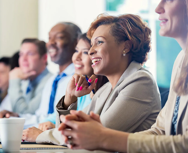 Businesswoman attending job training conference 