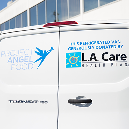 Project Angel Food and L.A. Care logos on van