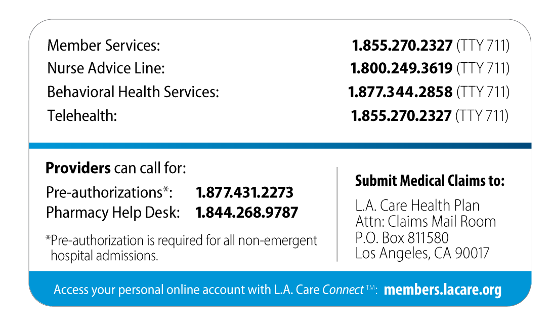 L.A. Care Covered Member ID Card Back