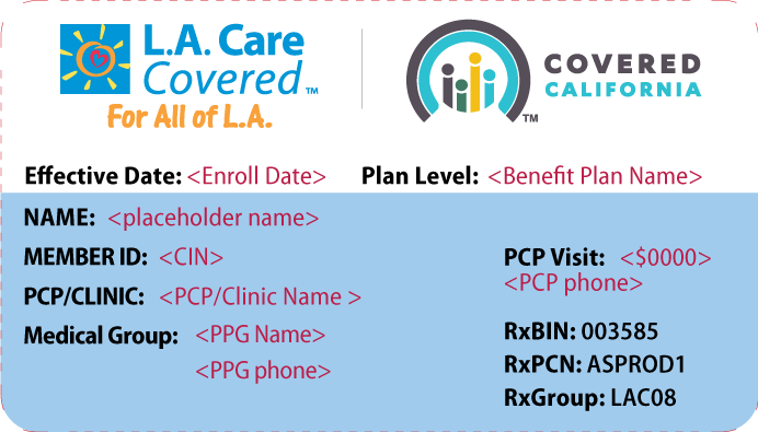 L.A. Care Covered Member ID Card Front