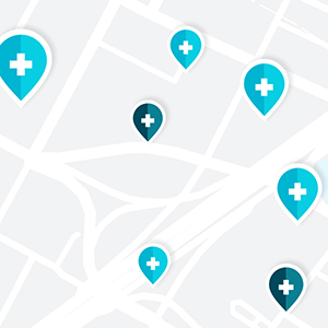 a map with health location icons
