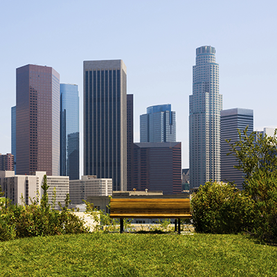 L.A. Care building and skyline