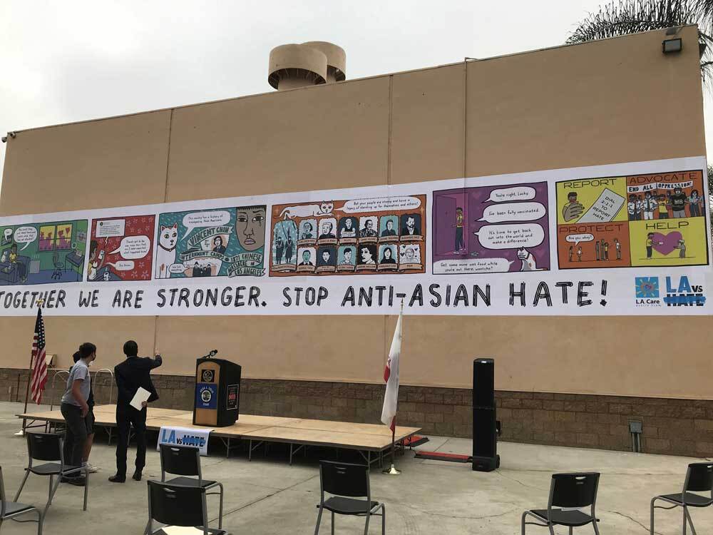 A comic strip mural aimed at stopping hate against Asian communities
