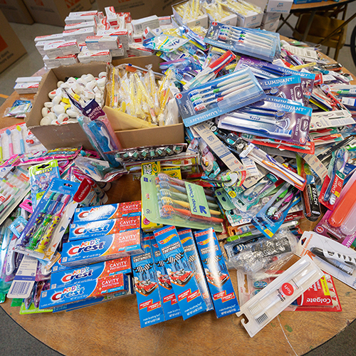 toothbrush and toothpaste piles